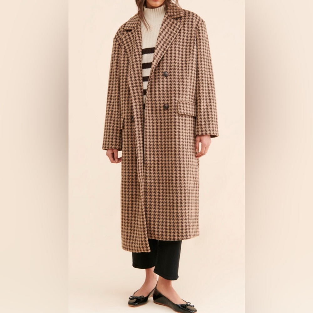 Houndstooth Tan Trench Coat